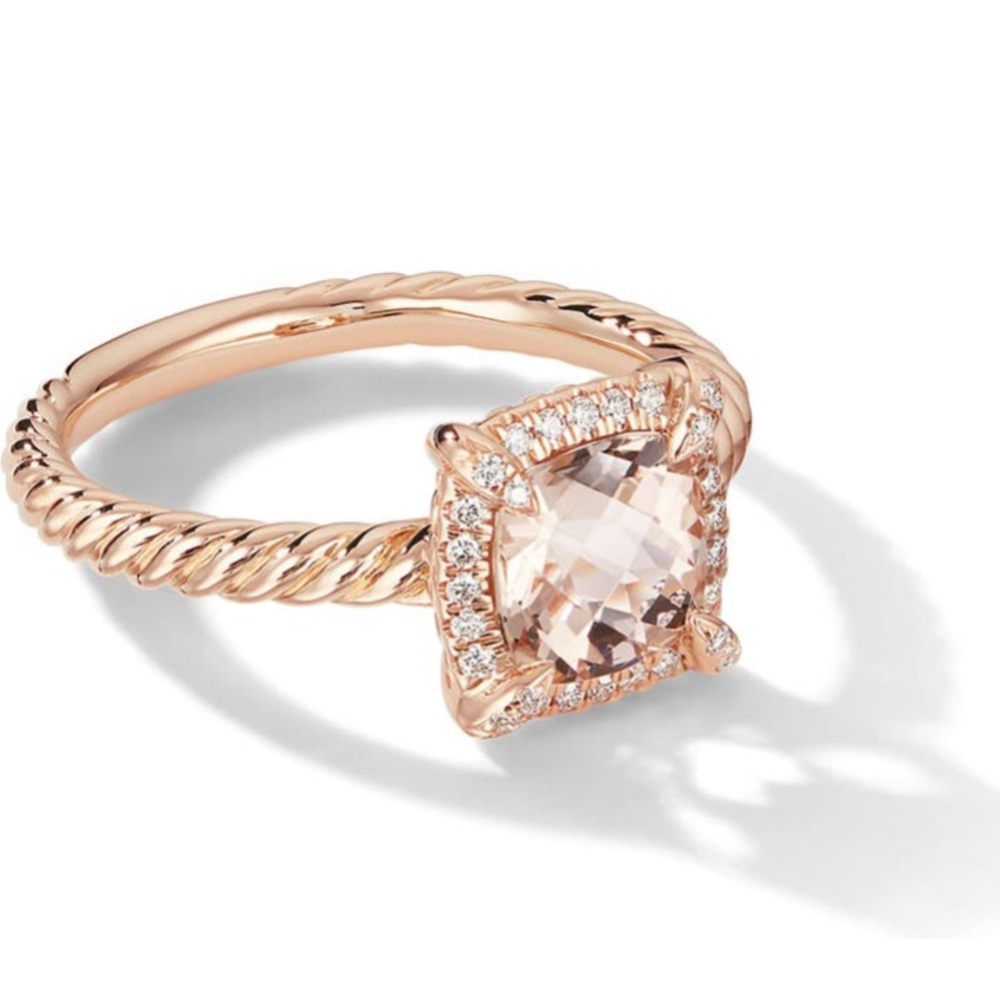 David Yurman 18K morganite ring with diamonds size 8.25